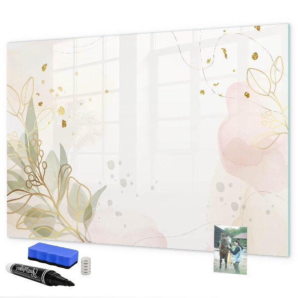 Pizarra borrable de cristal con imanes Un elegante tablero para presentar fotos.
