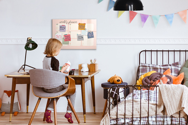 Pizarra magnética de pared con rotulador Planificador semanal con espacio para fotos