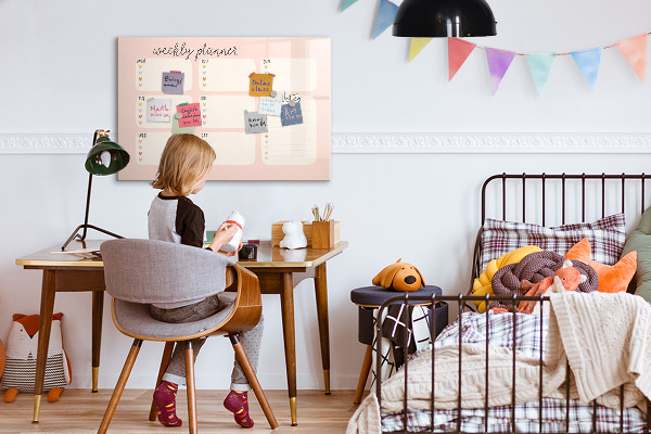 Pizarra magnética de pared con rotulador Planificador semanal con espacio para fotos