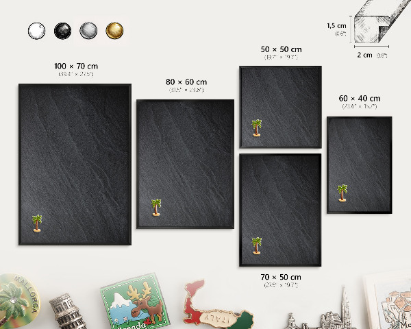 Pizarra magnética para colección de imanes con marco negro Textura gris
