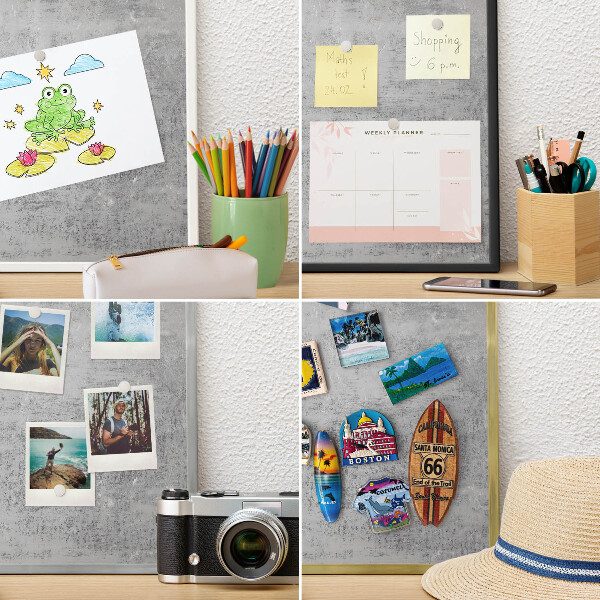 Tablero magnético impreso con marco en color negro Superficie gris