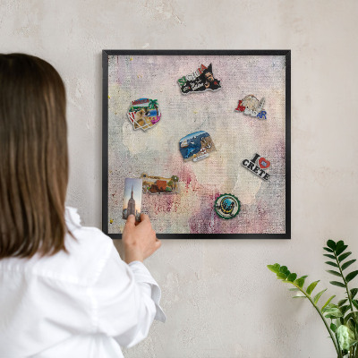 Pizarra magnética para colección de imanes con marco negro Abstracción en tonos pastel