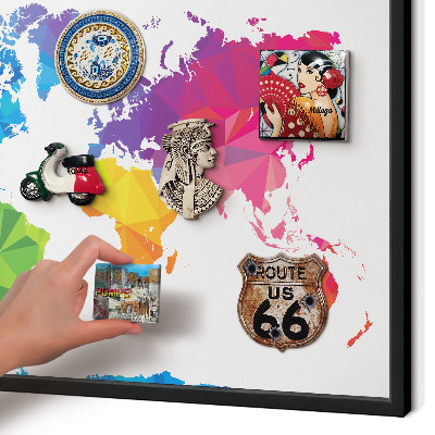 Pizarra magnética para colección de imanes con marco negro Mapa de colores
