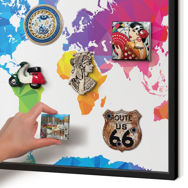 Pizarra magnética para colección de imanes con marco negro Mapa de colores