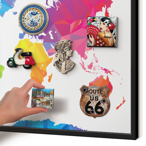 Pizarra magnética para colección de imanes con marco negro Mapa de colores