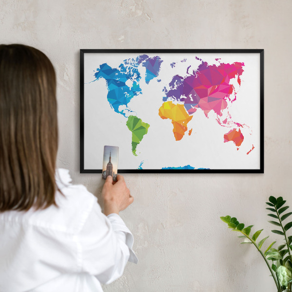 Pizarra magnética para colección de imanes con marco negro Mapa de colores