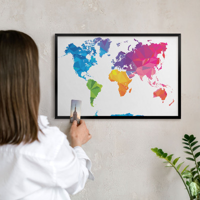 Pizarra magnética para colección de imanes con marco negro Mapa de colores