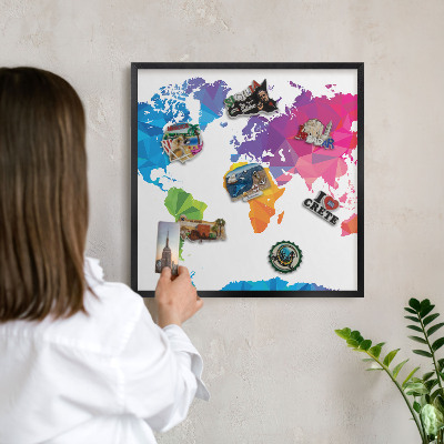 Pizarra magnética para colección de imanes con marco negro Mapa de colores
