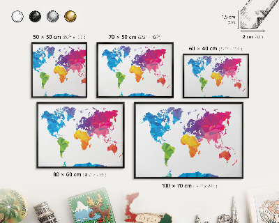 Pizarra magnética para colección de imanes con marco negro Mapa de colores