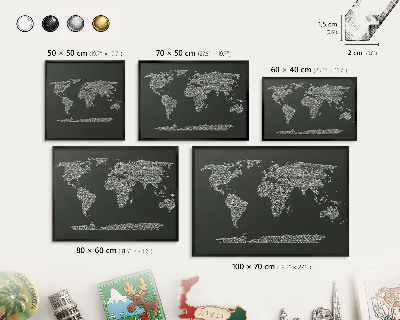 Tablero magnético impreso con marco en color negro Mapa de texto