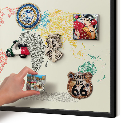 Pizarra magnética para colección de imanes con marco negro Mapa del mundo