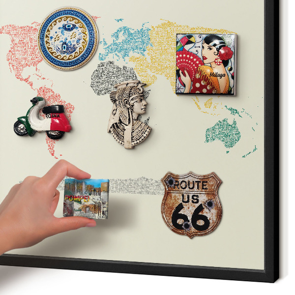 Pizarra magnética para colección de imanes con marco negro Mapa del mundo