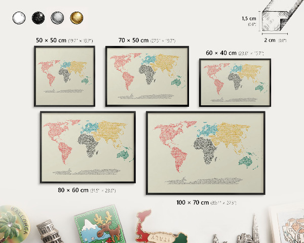 Pizarra magnética para colección de imanes con marco negro Mapa del mundo