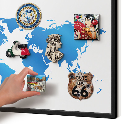 Pizarra magnética para colección de imanes con marco negro Mapa del mundo