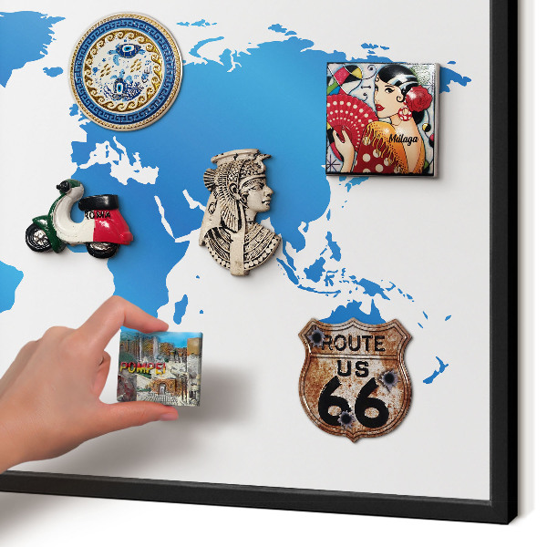 Pizarra magnética para colección de imanes con marco negro Mapa del mundo