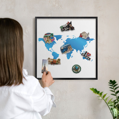 Pizarra magnética para colección de imanes con marco negro Mapa del mundo