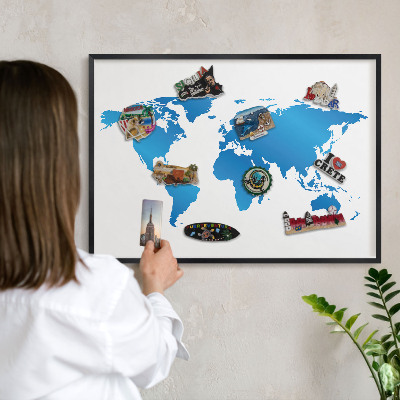 Pizarra magnética para colección de imanes con marco negro Mapa del mundo