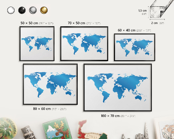 Pizarra magnética para colección de imanes con marco negro Mapa del mundo