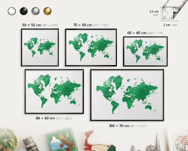Tablero magnético impreso con marco en color negro Mapa verde