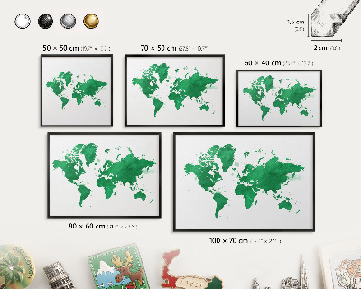 Tablero magnético impreso con marco en color negro Mapa verde