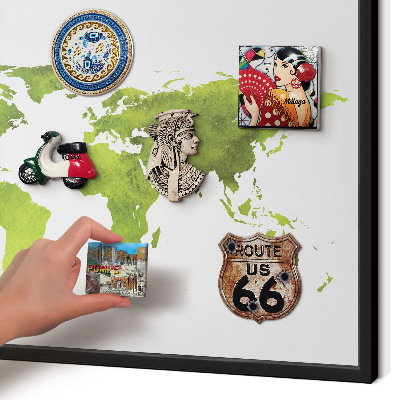Pizarra magnética para colección de imanes con marco negro Mapa verde