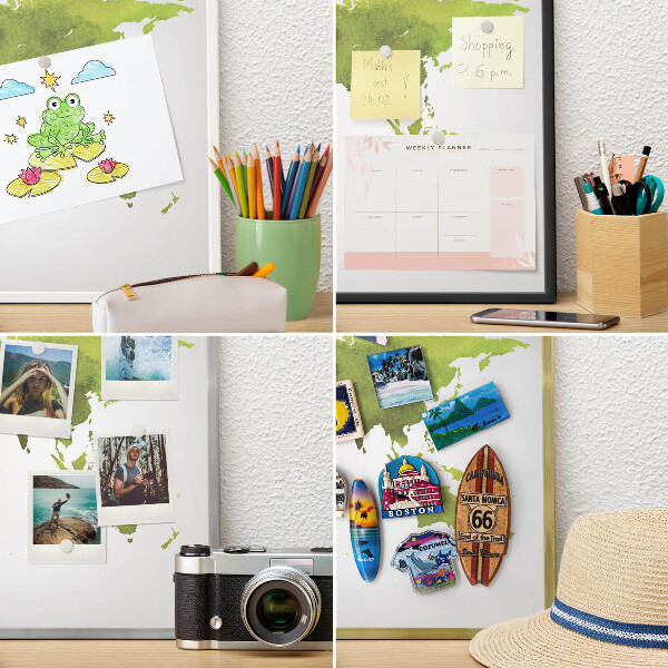 Pizarra magnética para colección de imanes con marco negro Mapa verde
