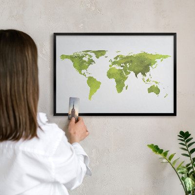 Pizarra magnética para colección de imanes con marco negro Mapa verde