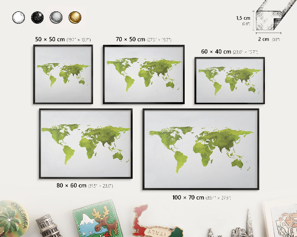 Pizarra magnética para colección de imanes con marco negro Mapa verde