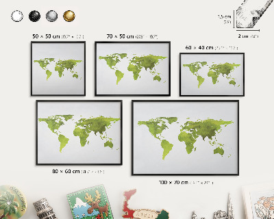 Pizarra magnética para colección de imanes con marco negro Mapa verde