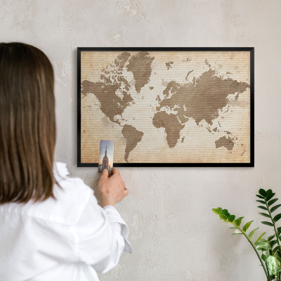 Tablero magnético impreso con marco en color negro Mapa del mundo