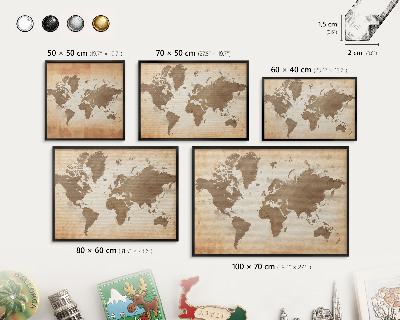 Tablero magnético impreso con marco en color negro Mapa del mundo