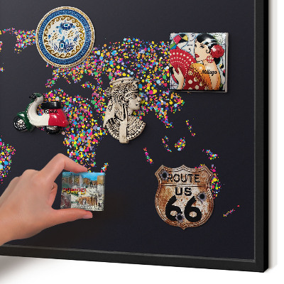 Pizarra magnética para colección de imanes con marco negro Mapa de colores