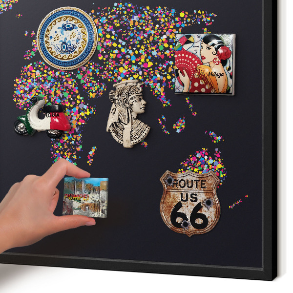 Pizarra magnética para colección de imanes con marco negro Mapa de colores