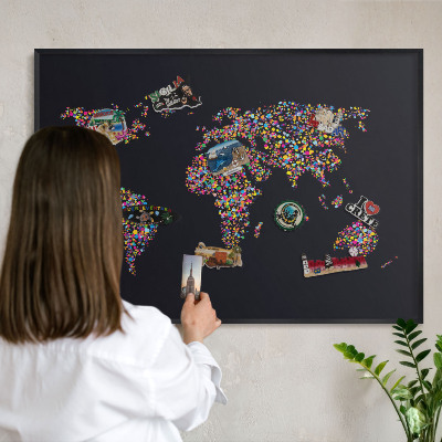 Pizarra magnética para colección de imanes con marco negro Mapa de colores