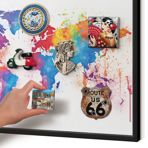 Pizarra magnética para colección de imanes con marco negro Mapa de colores