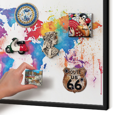 Pizarra magnética para colección de imanes con marco negro Mapa de colores