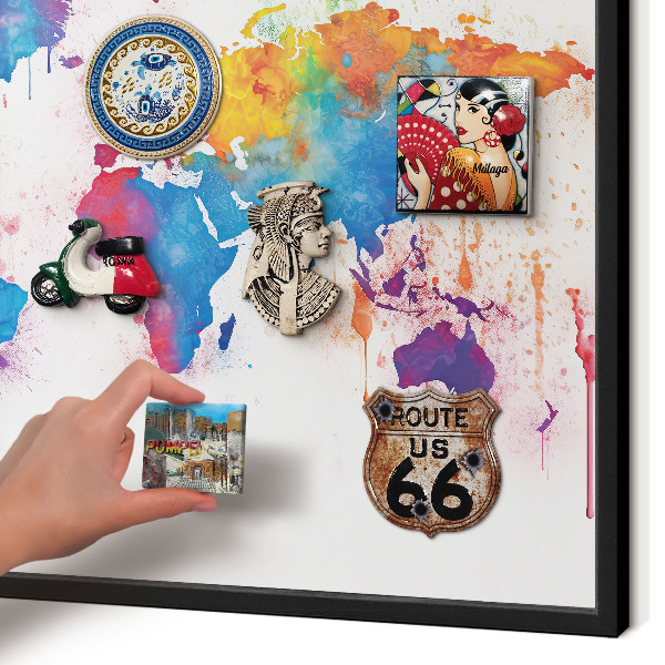 Pizarra magnética para colección de imanes con marco negro Mapa de colores