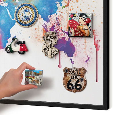 Pizarra magnética para colección de imanes con marco negro Mapa de colores