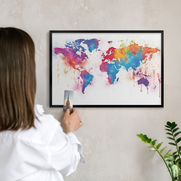 Pizarra magnética para colección de imanes con marco negro Mapa de colores
