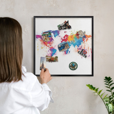 Pizarra magnética para colección de imanes con marco negro Mapa de colores