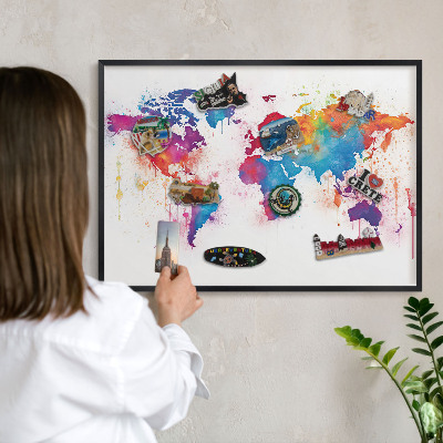 Pizarra magnética para colección de imanes con marco negro Mapa de colores