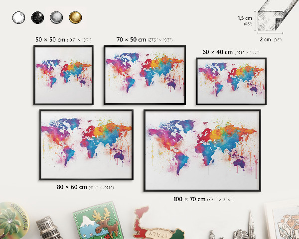 Pizarra magnética para colección de imanes con marco negro Mapa de colores