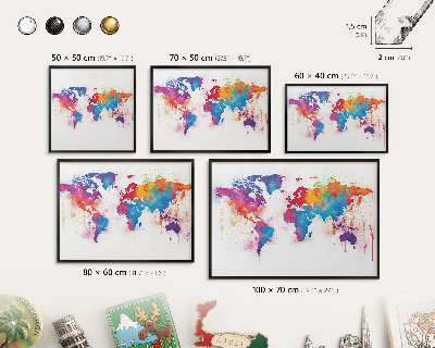 Pizarra magnética para colección de imanes con marco negro Mapa de colores