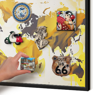 Tablero magnético impreso con marco en color negro Mapa del mundo
