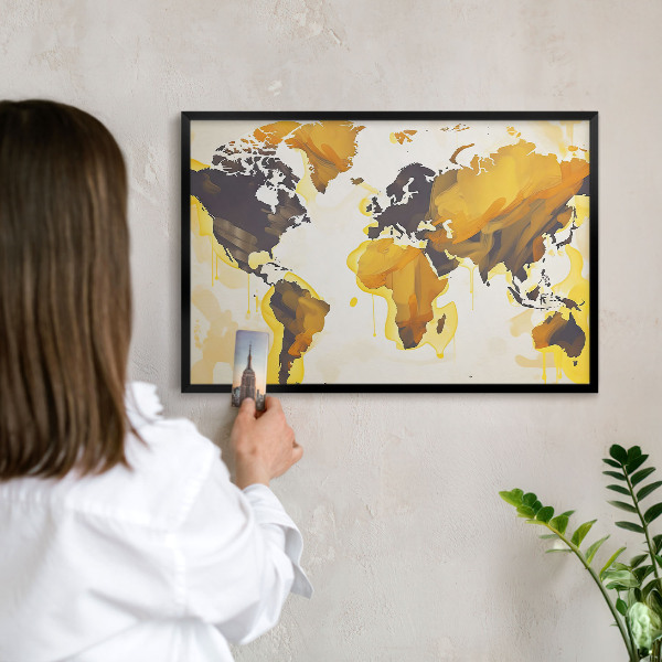Tablero magnético impreso con marco en color negro Mapa del mundo