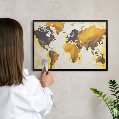 Tablero magnético impreso con marco en color negro Mapa del mundo