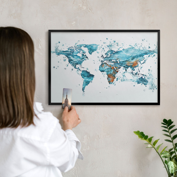 Pizarra magnética para colección de imanes con marco negro Mapa del agua