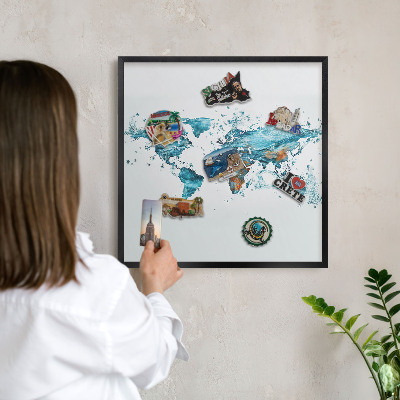 Pizarra magnética para colección de imanes con marco negro Mapa del agua