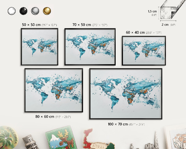 Pizarra magnética para colección de imanes con marco negro Mapa del agua