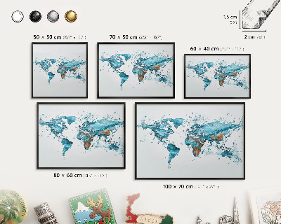 Pizarra magnética para colección de imanes con marco negro Mapa del agua